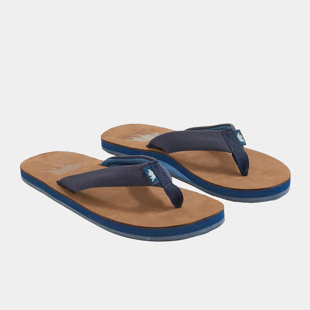 NEW ONWARD RESERVE men's leather flip flop sandals in blue/brown